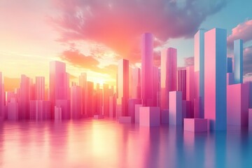 Wall Mural - futuristic 3d cityscape with impossible geometric structures in pastel hues defying gravity and pers