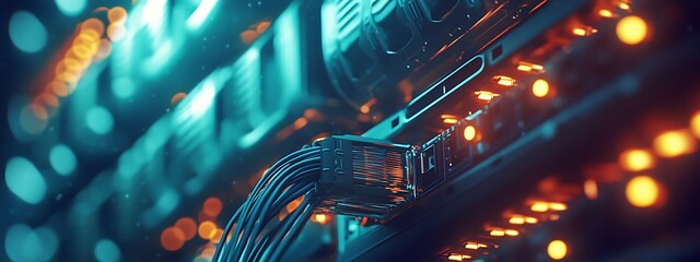 Poster - Close-Up of Blinking Lights on a Server in a Modern Data Center