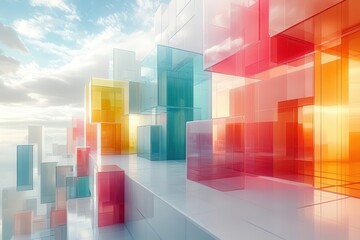 Wall Mural - futuristic 3d cityscape with impossible geometric structures in pastel hues defying gravity and pers