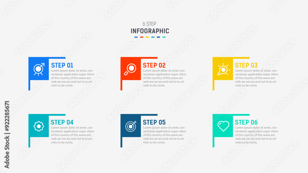 Business infographics design for Six Step, option, parts or process ...