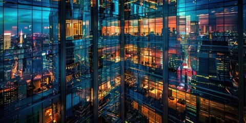Canvas Print - a cityscape with a lot of glass buildings and a lot of lights