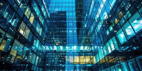 Canvas Print - A large building with many windows and a blue sky in the background