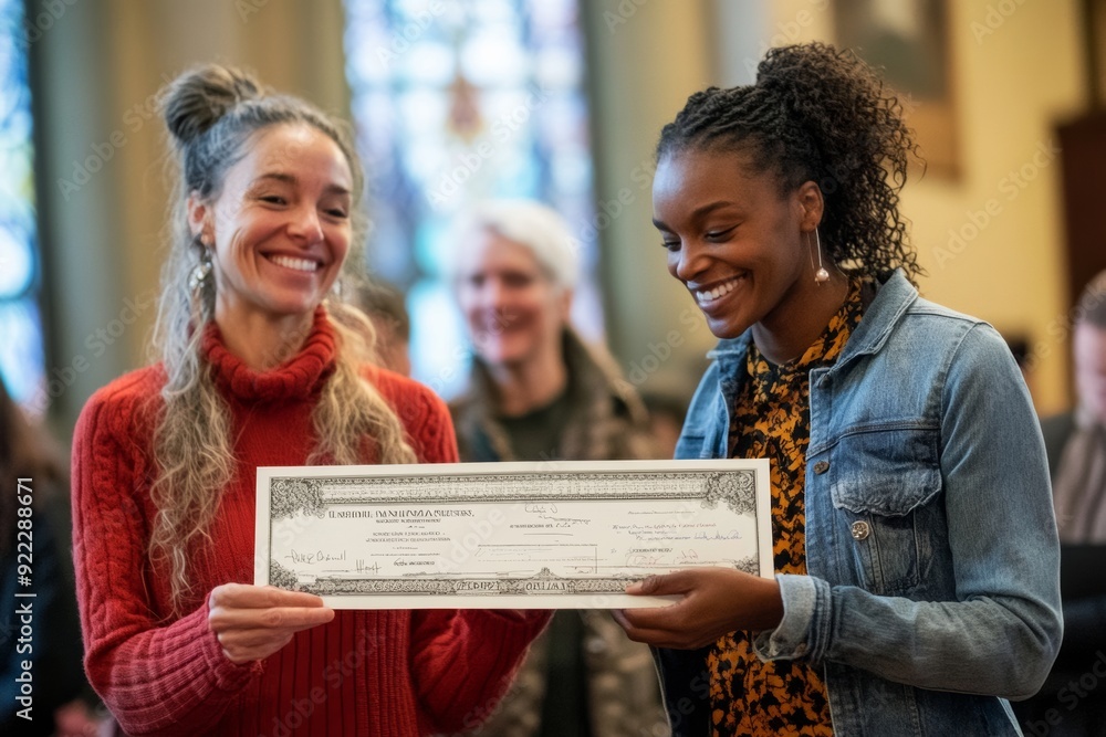 financial sponsor presenting a large check to a charity organization ...