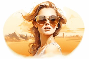 Sun-Kissed Glamour: A captivating portrait of a woman with golden-blonde hair and sunglasses, bathed in warm sunlight. Her alluring gaze and effortless style evoke a sense of luxury and summer vibes. 