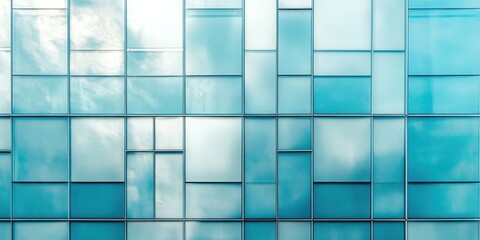 Canvas Print - a blue and white wall with many small squares of glass