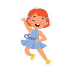 Wall Mural - Funny Girl Kid Character Enjoy and Having Fun Vector Illustration