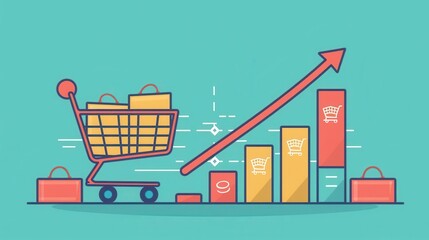 Ecommerce sales growth, online revenue tracking, flat design illustration