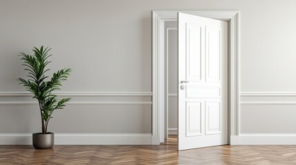 Wall Mural - A white door with a potted plant in front of it, AI