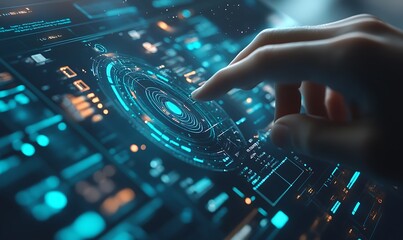 Fototapete - Close-Up of a Data Scientist Adjusting Sliders on a Touch Interface for AI Data