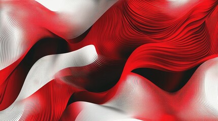 Wall Mural - Abstract red and white wave patterns create a dynamic visual effect in a modern design setting