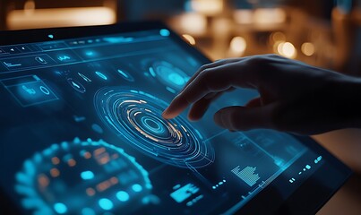 Fototapete - Close-Up of a Data Scientist Adjusting Sliders on a Touch Interface for AI Data