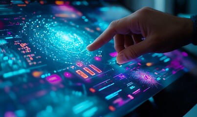 Fototapete - Close-Up of a Data Scientist Adjusting Sliders on a Touch Interface for AI Data