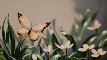 Butterfly Resting on Green Leaves in a Serene Setting