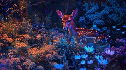 Poster - Fawn in a Dreamlike Forest.