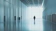 © Dibani - A lone businessman walks towards the bright light at the end of a long, white hallway in a modern building, symbolizing ambition, success, and the pursuit of a better future..