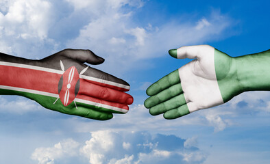 Wall Mural - Nigeria and Kenya country handshaking with flags, consensus concept international co-operation illustration