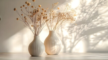 Sticker -  vases with dried flowers on a countertop