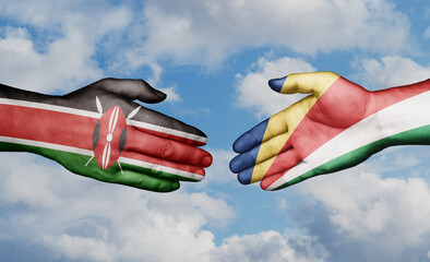 Wall Mural - Seychelles and Kenya country handshaking with flags, consensus concept international co-operation illustration