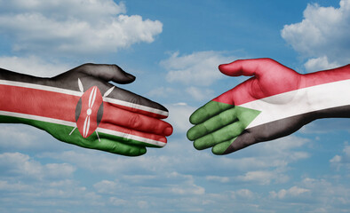 Wall Mural - Sudan and Kenya country handshaking with flags, consensus concept international co-operation illustration