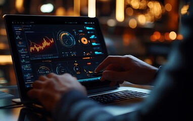 Fototapete - Close-Up of a Data Scientist Visualizing Complex AI Data on a Laptop
