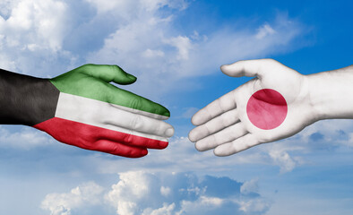 Wall Mural - Japan and Kuwait country handshaking with flags, consensus concept international co-operation illustration