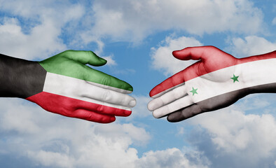 Wall Mural - Syria and Kuwait country handshaking with flags, consensus concept international co-operation illustration