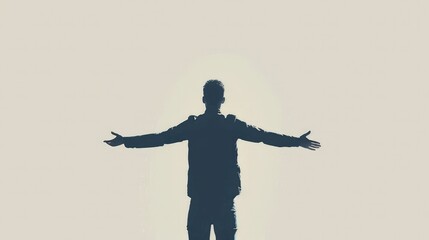 Canvas Print - In Worship. Silhouette of a man with open arms on a white background.