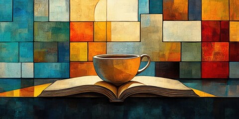 Wall Mural - Abstract Still Life with a Cup and Book