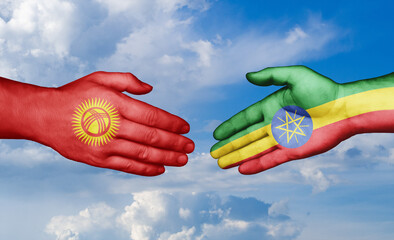 Wall Mural - Ethiopia and Kyrgyzstan country handshaking with flags, consensus concept international co-operation illustration