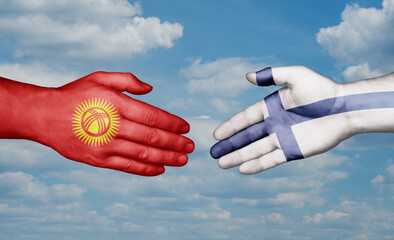 Wall Mural - Finland and Kyrgyzstan country handshaking with flags, consensus concept international co-operation illustration