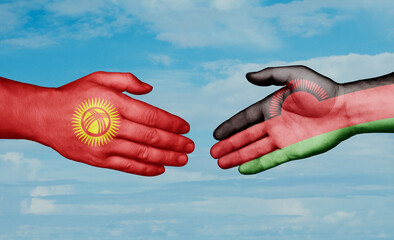 Wall Mural - Malawi and Kyrgyzstan country handshaking with flags, consensus concept international co-operation illustration