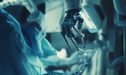 Fototapete - Close-Up of a Surgeon Using a Robotic Arm During a Delicate Operation