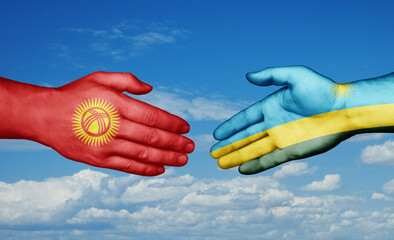 Wall Mural - Republic of Rwanda and Kyrgyzstan country handshaking with flags, consensus concept international co-operation illustration