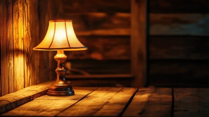 Wall Mural - Warm Lamplight Illuminating Wooden Table