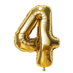 Gold Number 4 Balloon Isolated Without Background for Celebration.