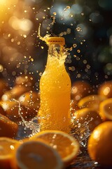 Canvas Print - Orange Juice Splash with Slices.