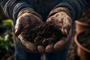 Sticker - a man holding out his hands filled with soil from a garden