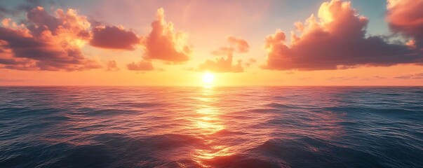 Wall Mural - Sunset over the Ocean with Orange Clouds - Realistic Image