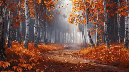 Wall Mural - autumn forest in the fog