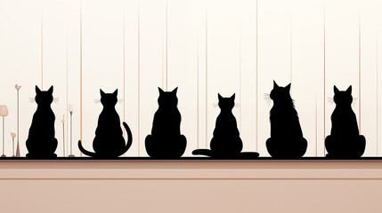 Wall Mural - Cats Lined Up Side by Side Back and Front, Abstract Image, Texture, Pattern Background, Wallpaper, Cover and Screen of Smartphone, Cell Phone, Computer, Laptop, 9:16 and 16:9 Format