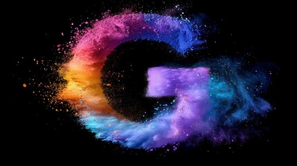 Wall Mural - Colorful powder explosion creates artistic letter G on black background