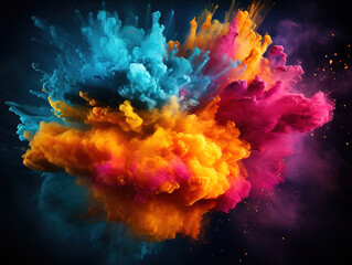 Wall Mural - mixed orange and pink powder holi colors against black backdrop.