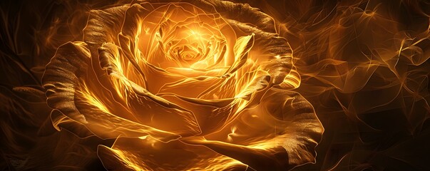 Wall Mural - Golden Rose with Glowing Petals and Abstract Background