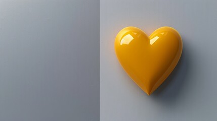 Wall Mural - Shiny yellow heart sculpture on a gray background showcasing simple modern design