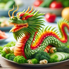 Wall Mural - chinese dragon created from Vegetables