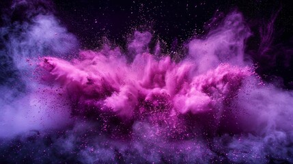 Wall Mural - Colorful purple powder explosion creates a vibrant display in a dark setting