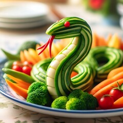 Wall Mural - snake created from Vegetables, on a plate