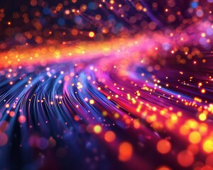 Aufkleber - A vibrant abstract background featuring colorful waves and glowing particles, perfect for digital art and technology themes.