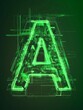 © DJSPIDA FOTO - Futuristic green letter 'A' with digital elements, showcasing technology and innovation in a sleek, modern design.