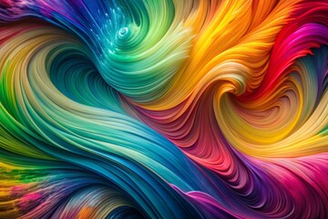 Wall Mural - Vibrant color brush strokes swirl in a wavy, abstract splash background, featuring fluid, 3D-like shapes and textures in a mesmerizing, rainbow-hued acrylic design.